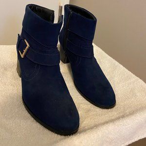 Navy Blue Suede Booties